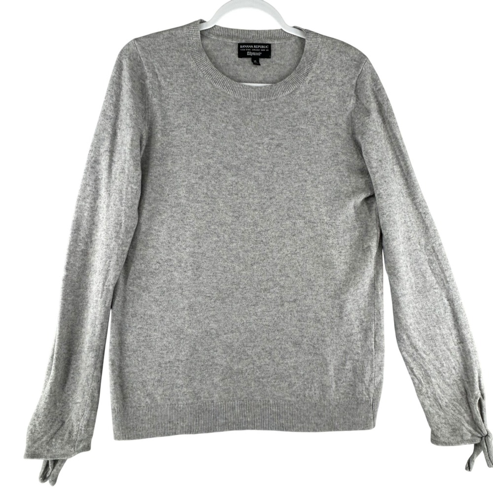 Banana Republic Filpucci Bow‎ Cuff Sweater Womens XL Gray Merino Cashmere Blend
